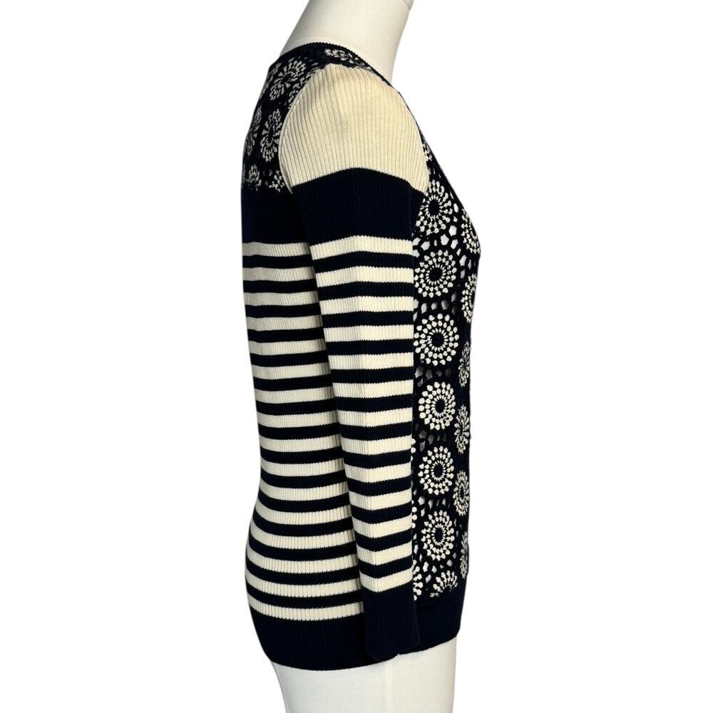 Tory Burch Elaine Cardigan NWT Small Navy Crochet Stripe Zip Sweater Size S - Picture 6 of 10